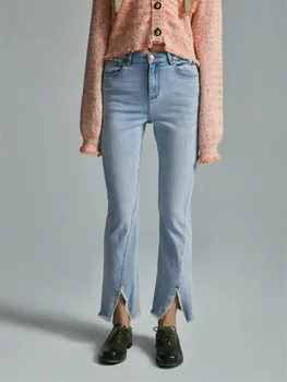 Mulheres Queimado De Jeans, Calças Assimétrica Fenda Primavera Verão Zíper Voar Alto, A Cintura Feminina 2022 Nova Moda Jeans