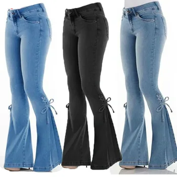2022 Senhoras Nova Moda Casual Jeans Meados De Cintura Laço De Jeans, Calças Jeans Stretch