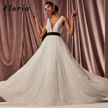 Floria Luxo Beading Vestidos De Noiva Personalizados Feitos Sem Encosto Vestidos De Noiva Com Laço Africana Dubai Vestido De Noiva 2021 Vestido De Noiva