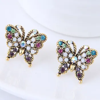 Grossista de Jóias Vintage borboleta strass Earings Para as Mulheres de bronze brincos de bijuterias brincos