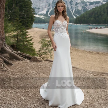 HERBURN Pastrol Vestidos de Noiva Para Mulheres 3D Flor Cintas de Espaguete Querida Sereia Caindo de Envio Vestido De Casamento