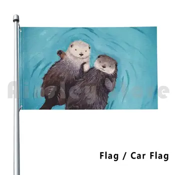 Otterly Romântico-O Oficial De Lontras, De Mãos Dadas Ao Ar Livre Decoração Bandeira Bandeira De Carro Lontras Do Mar Lontras (Lontra Arte Lontras Segurando