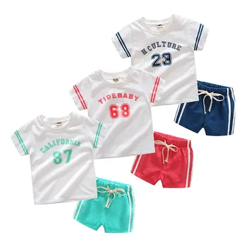 2019 verão de novo meninos meninas rapazes raparigas conjuntos de crianças t-shirt manga curta+shorts movimento impressão Numérico alfabeto roupas de bebê de ternos de vestuário
