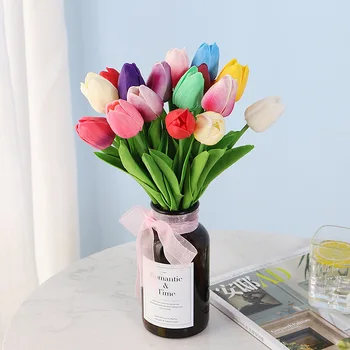 Novo Mini PU Plástico Tulipa Flores Artificiais Artificial Flor de Seda Flor Festa de Casamento, Decoração de Flores