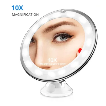 10X de Ampliação Flexíveis, Espelho para Maquiagem Cosméticos Espelho do Banheiro, com ventosa, DIODO emissor de Luz Portátil penteadeira Cosméticos Mirro