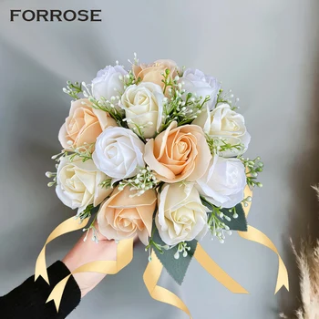 12pcs Artificial Sabão de Flores, Buquê de Casamento Segurando Flores Falso Rosas com Hastes para a Decoração do Casamento de Noiva, Dama de honra Flores