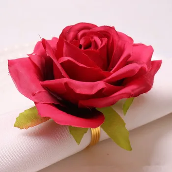 8PCS/Imitação de Flor de Rosa Anel de Guardanapo de Trabalho de Decoração Usados para a Festa de Família Hotel de Casamento Comida Ocidental Decoração