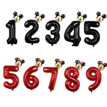Disney 32polegadas Vermelho Preto Número de Balões Folha de Minnie do Mickey de Cabeça de Balão Figura 1 2 3 4 5 Ano Crianças Menino Menina de Decoração de Festa de Aniversário
