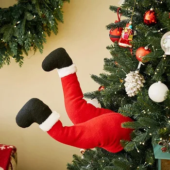Papai Noel Pernas Decoração De Árvore De Natal De Pelúcia Porta De Decoração De Papai Noel Elf Perna Decoração De Natal Para Casa Pendurar Ornamentos