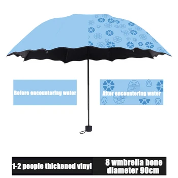 Senhoras Portátil guarda-chuvas à prova de Vento 3-Dobramento de Flores em Água Muda de Cor Anti-UV do Sol e da Chuva, Guarda-chuva Dropship guarda-Sóis