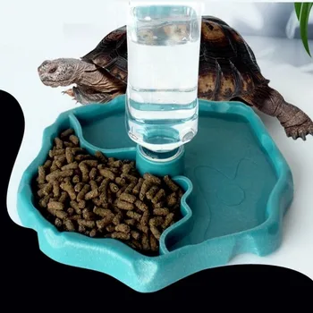 2 em 1 Réptil Alimentador Automático Waterer Placa de Lagarto, Tartaruga de Água Food Dispenser Terrário de Anfíbios Habitat de Água de Saída