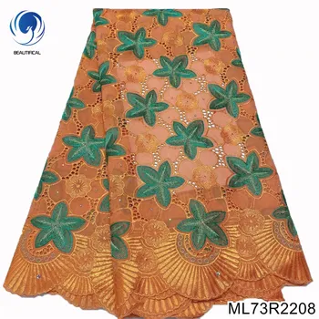 Nova Africano Tecido de Algodão com Pedras de 5 Metros de 2022, a mais Recente Nigeriano Tecido Suíço em Voile de Renda para as Mulheres Costurar Vestidos ML73R22