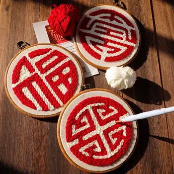 Punção de Agulha Poke Kit de Bordado com Fios Para Iniciantes Chinês de Sorte Ponto Cruz Kits DIY Bordado de Lã, Decoração