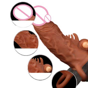 Pênis Luva Do Silicone Do Prolongamento Do Preservativo Aumentar O Pênis Pau Anel Com Vibrador Estimular O Clitóris Retardar A Ejaculação Preservativo