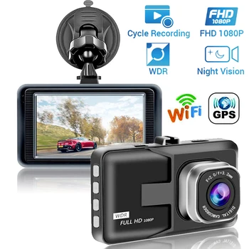 Carro DVR WiFi Full HD 1080P Traço Cam Visão Traseira de marcha à ré Gravador de Vídeo da Câmera de Visão Noturna Dashcam Câmera GPS Tracker Caixa Preta