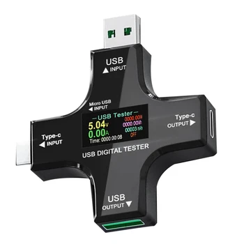 USB Medidor de Energia, Multifunções 2-Em-1 USB Tipo-C Testador, Multímetro Digital, Tensão, Corrente, Potência,