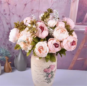 1 Buquê de 13 de cabeça artificial peônia de seda, flores Artificiais, Flores, Decoração de Casamento falso buquê de flores DIY Home Hotel de Festa
