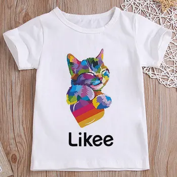 Arco-íris Likee Gato Animal Impresso T-shirt Miúdos Crianças do arco-íris Bonito Gráficos Top de Roupas Para Meninas de 1 2 3 4 5 6 7 8 9t Anos