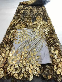 O Ouro Africano Lantejoulas Noivo Tecido De Renda Francesa Malha De Material Do Laço 2022 Alta Qualidade Nigeriano Laço De Tecidos Para O Vestido De Festa De Costura
