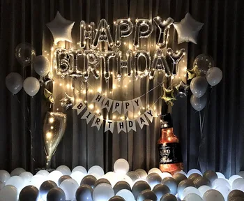 Aniversário decoração de balão de um ano de idade layout do pacote de ktv parte da decoração da festa feliz líquido vermelho alumínio do filme letras