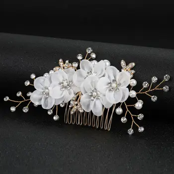 O coreano Doce Flor Branca Cabelo Pentes de Mulheres de Fios Floral Crystal Tiara de Noiva Pérola novos Acessórios para o Cabelo