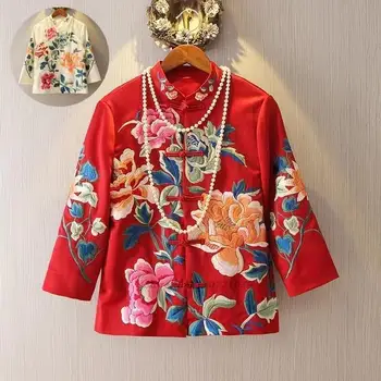 2022 feminino tang atender mulheres chinês retro casaco cheongsam vintage tradicional bordado de flores hanfu top china qipao jaqueta