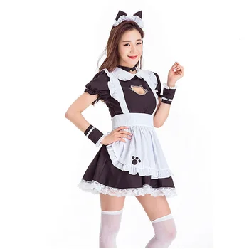 Negro Gato Bonito Lolita Empregada Vestido de Trajes Cosplay Terno para Meninas Mulher Empregada de mesa Empregada de Festa Figurinos