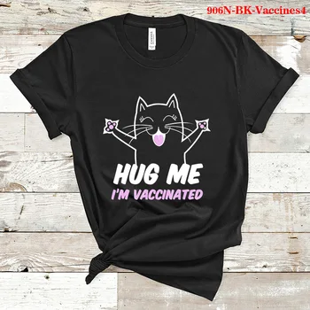 Abraço-Me que eu estou Vacinado Impressão de Gato Mulheres T-Shirt de Manga Curta O Pescoço Solto Mulheres Camiseta de Senhoras T-Shirt Tops, Camisetas Mujer