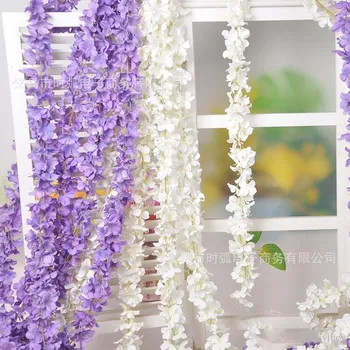 1.2 m de simulação de hortênsia videira flor colorido de flores artificiais de vime para festa de casamento, decoração de seda grinalda de flores de seqüência de caracteres