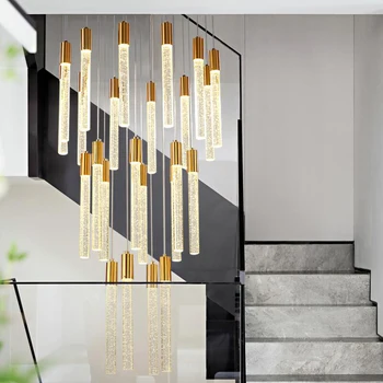 Nordic LED Moderna Lustre Grande Escada Longa Espiral de Cristal Luminária Sala Criativo Iluminação interna da Villa de Ouro