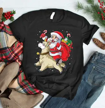 Santa Andar de Lhama de Natal Camisa Feliz Papai Noel Moda Casual Algodão em torno do Pescoço Feminino Camisa de Manga Curta Topo Tees y2k