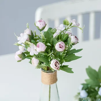Rosa cor-de-Rosa de Seda Peônia Artificial Buquê de Flores 5 Baratos Falso Flores para o Casamento da Família de Decoração de Interiores