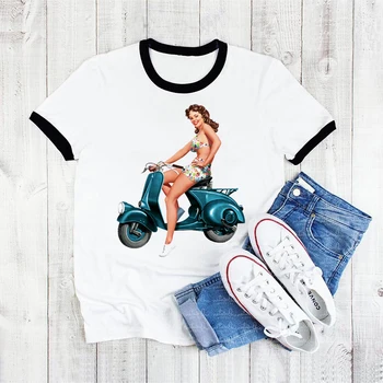 Aquarela Paris Olá Meninas Gráfico De Impressão De T-Shirt De Mulher Roupa De 2022, A Vespa Vintage Tshirt Femme Harajuku Kawaii T-Shirt Tops