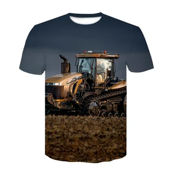 Verão 3D Agrícola de Veículos Gráfico T-Shirts Para os Homens de Personalidade Escavadeira Padrão de Impressão de T-shirt Tendência Casual Hip Hop Tshirt
