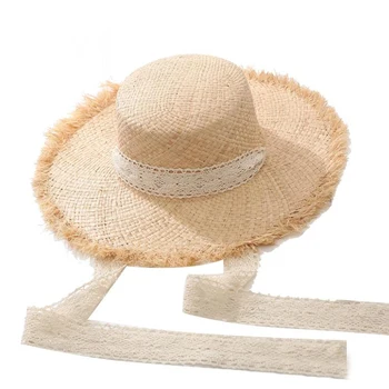 Doitbest verão chapéu de sol arco 100% Ráfia, chapéu, Viseira de Temperamento chapéus de Palha das Mulheres da praia do Mar férias de lazer chapéu protetor solar