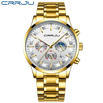 CRRJU Marca de Luxo Cronógrafo Desporto Relógios Mens Moda Militar Impermeável Relógio de Quartzo Relógio Homens Relógio Masculino