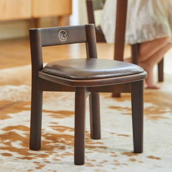Banquinho de madeira maciça de volta para casa pequena cadeira de jantar antiderrapante baixa assento macio couro conselho de móveis