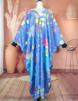 Oriente Médio Blogger Recomendo Boêmio De Seda Impresso Solta V-Pescoço Kaftan Vestido Casual Africana, Muçulmana Abaya Vestidos
