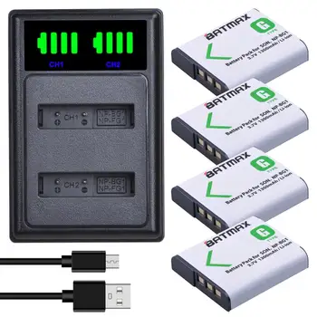 Batmax 4pcs NP-BG1 1300mAh Bateria+LED USB Dual Carregador para Sony DSC-N1 DSC-T2 DSC-H9 DSC-H10 DSC-H20 DSC-H50 DSC-H55