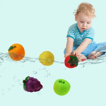5Pcs Borracha Macia Simulação de Frutas Legumes, Água, Brinquedos do Bebê Banho de Piscina, Banheira de Brinquedos