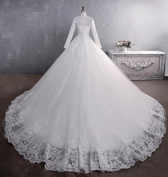 Branco/Marfim De Uma Linha De Mangas Compridas Vestido De Noiva Apliques De Renda Enfeites De Lantejoulas Noiva Vestidos De Gola Alta Elegantes Vestidos De Casamento