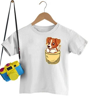 Bolso Bonito Jack Russell Terrier de desenhos animados para Crianças de Moda Casual Roupas de Meninos Meninas rapazes raparigas Verão Multicolorido de Manga Curta T-Shirts