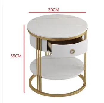 Rodada dupla de rock mesa-de-cabeceira a luz em mármore de luxo simples e moderno, mini armário de armazenamento