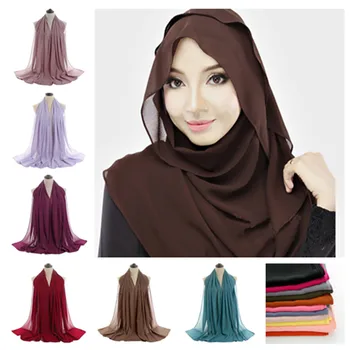 1PC 40 Mulheres de Cor Simples Bolha Lenço de Seda Hijab Envoltório Printe Cor Sólida Xales de Cabeça Muçulmano Hijabs Lenços