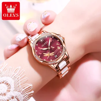 OLEVS Assistir a Mulher de Moda Libélula Relógio de Luxo do ouro de Rosa do Bracelete Impermeável de Negócios relógio de Pulso de luz aconchegante Mulheres Watch Presente