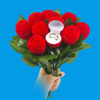 1pc Romântico Rosa da Caixa do Anel Flor do Dia de são Valentim de Presente para a Namorada Namorado Lembranças Presente de Casamento para os Convidados de Presente Para Uma Menina