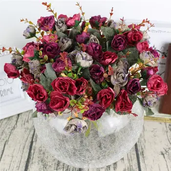 2 Cachos Artificiais Rosa Flores Artificiais 21 Cabeças de Pano de Seda Romântico DIY Falso Seda Floral Para a Festa de Casamento Decoração