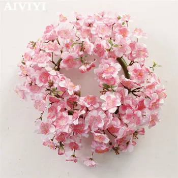 Simulação grinalda de flor de cerejeira guirlanda de boas-vindas de flores artificiais coroa de casamento DIY porta de casa decoração limite de flores de presente