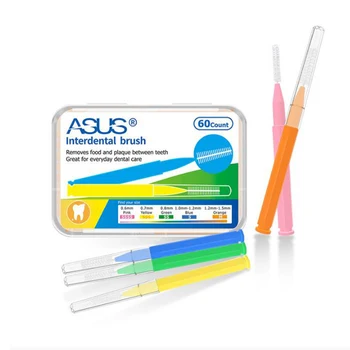 60Pcs Interdental Escovas de Cuidados de Saúde Dentária Push-Pull Escova Remove Alimentos E a Placa Melhor Dentes de Higiene Oral Ferramenta de 0,6-1,5 mm