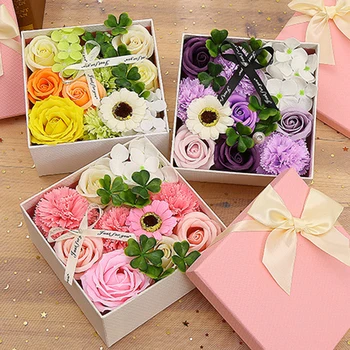 Artificial Sabão Flor Caixa de Presente dos Cravos Perfumados Sabonetes Pétala de Banho Perfumado Decoração de Flores de Presente para o Casamento, o Dia dos Namorados
